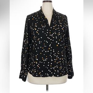 HALOGEN - Black Blouse with White and Orange Polka Dots - XXL